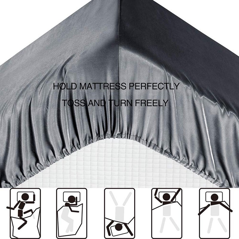 Luxbedding Satin Bed Sheets King Size Sheets, Grey Silk Sheets, 4 - Pieces Soft Bedding Set with 1 Deep Pocket Fitted Sheet,1 Flat Sheet,2 Pillowcase - Image 3